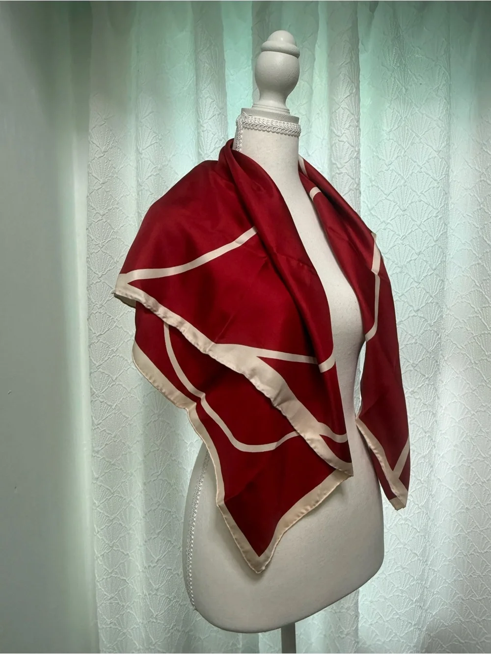Dior Red and Cream Silk Scarf Wrap